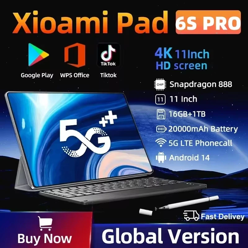 

Global Version Original Pad 6S Pro Xioa Tablet 11inch HD 4K Android 14 16GB+1T 20000mAh 5G Dual SIM Bluetooth WiFi GPS Mi Tab