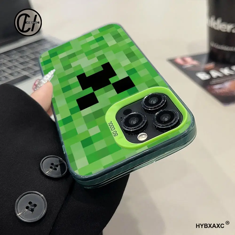 Green Pixel Monster Cartoon Phone Case FOR IPhone 16 15 Pro MAX 14 13 11 12 Pro Plus X XR XS Colorful IMD Covers