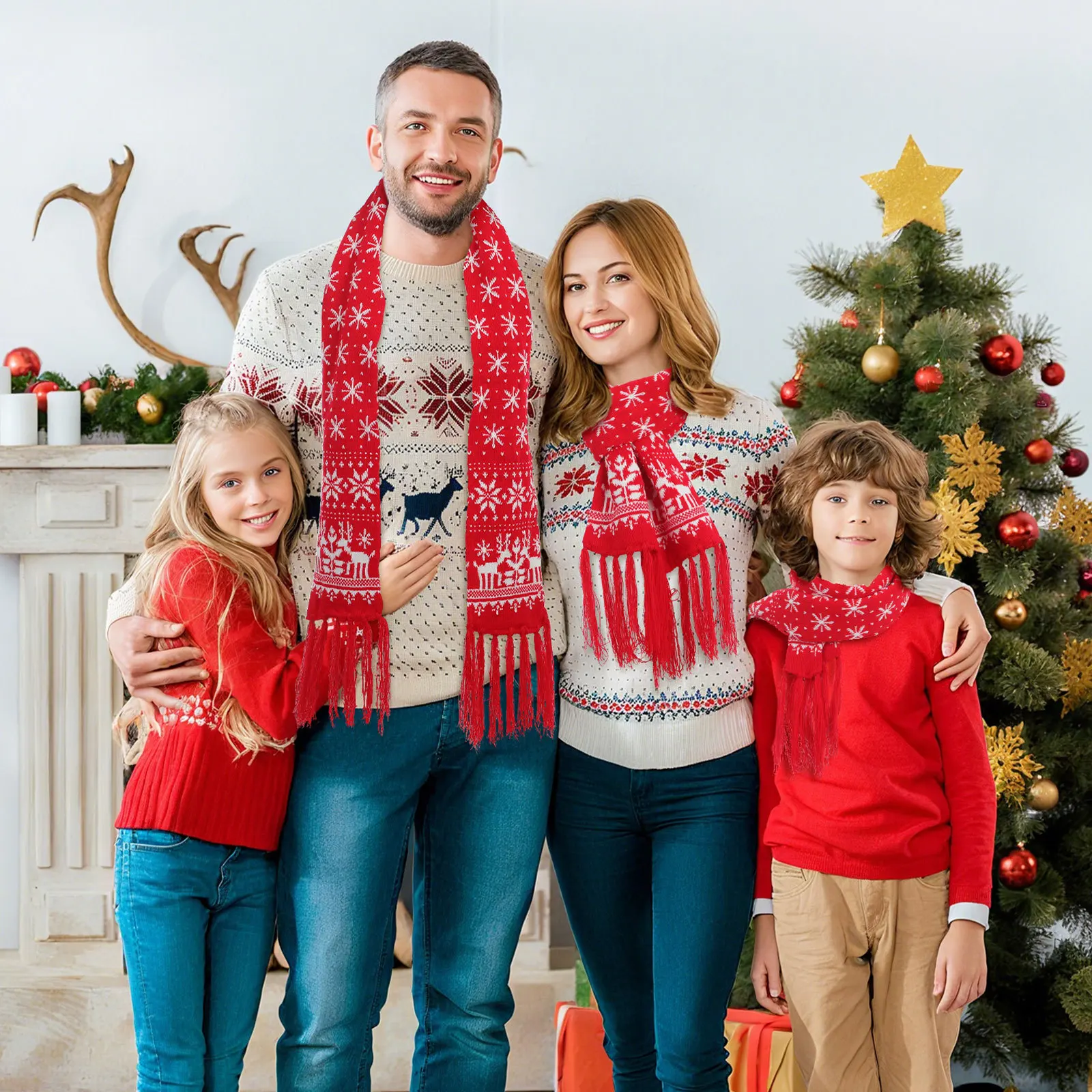 Écharpe chaude de noël pour femmes, Design épais, imprimé flocon de neige, élan, longue écharpe, Protection contre le froid, cadeau de noël, automne et hiver