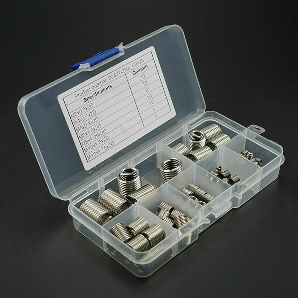 

60pcs M3 M4 M5 M6 M8 M10 M12 Stainless Steel Thread Repair Insert Kit Set For Hardware Repair Tools