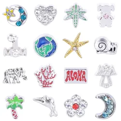 20Pcs/Lot Cute Moon Star Flower Elephant Coconut Tree Starfish Floating Charms Fit Glass Memory  Locket Pendant Jewelry Bulk