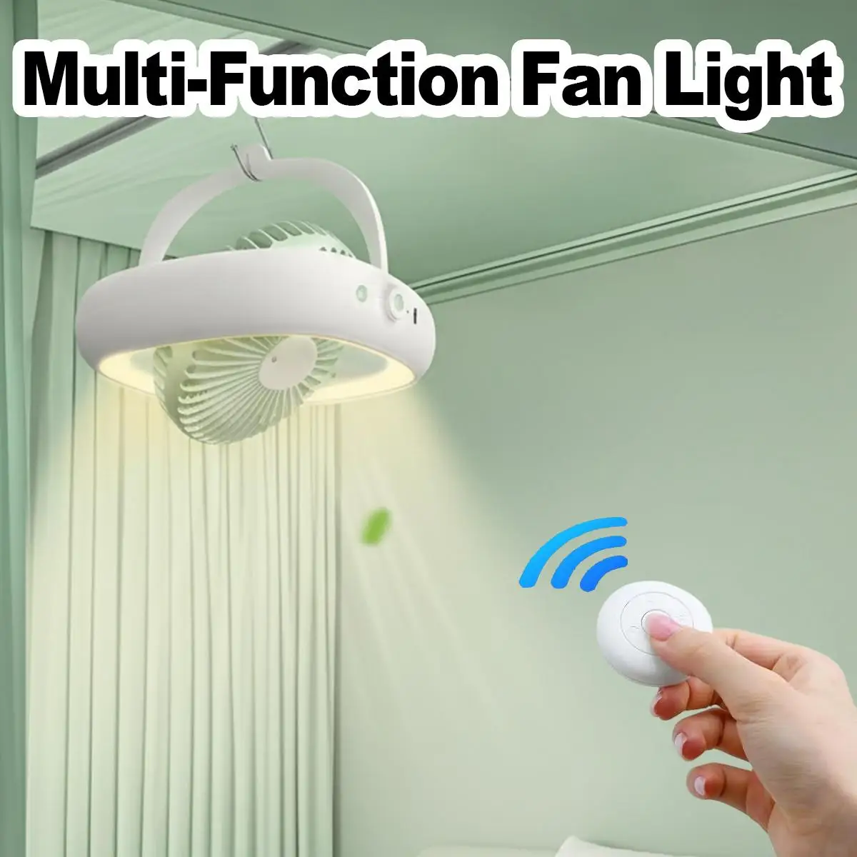 Rechargeable Hanging Ceiling Fan Smart LED Remote Control Small Noise Tent Hanging Fan Portable Auto Oscillation Hook Bed Room