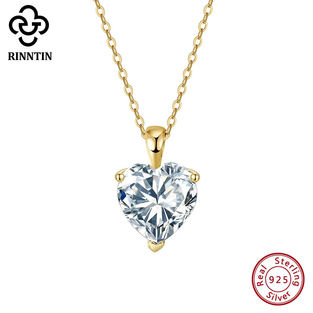 

Rinntin Heart Pendant Necklace with Shiny 8A Cubic Zircon S925 Sterling Silver Heart Cut Diamond Chain High-end Jewelry LZN26