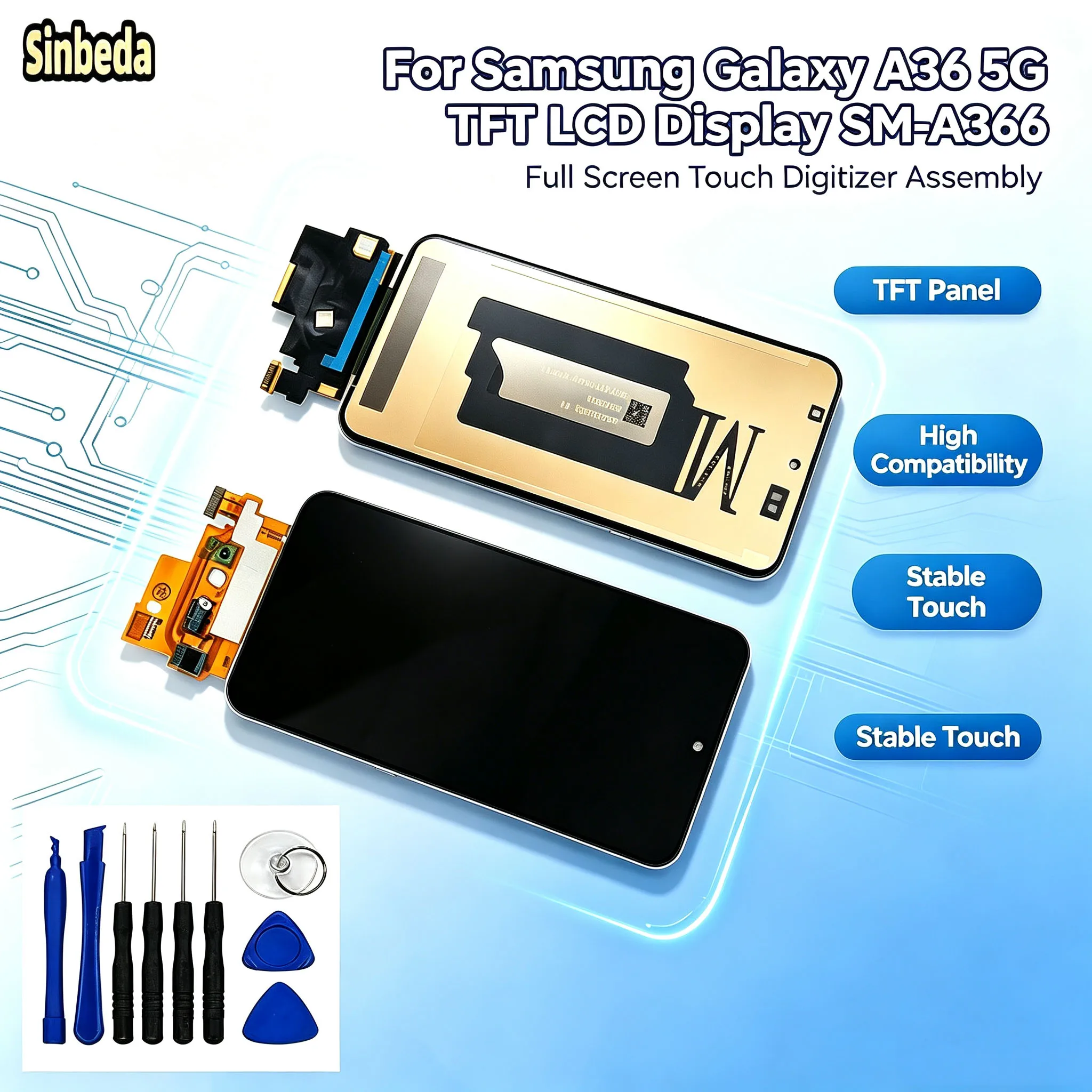 Para Samsung Galaxy A36 5G SM-A366, conjunto de tela sensível ao toque TFT LCD, peça de reposição para reparo de tela, peças sobressalentes com ferramentas de reparo.