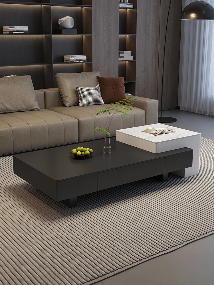 

Light rectangular rock slab coffee table combination living room household small apartment Italian high-end black and whi