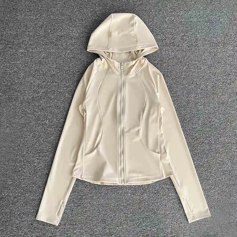 Women's yoga jacket with zipper; hooded running sportswear; long-sleeved yoga suit.