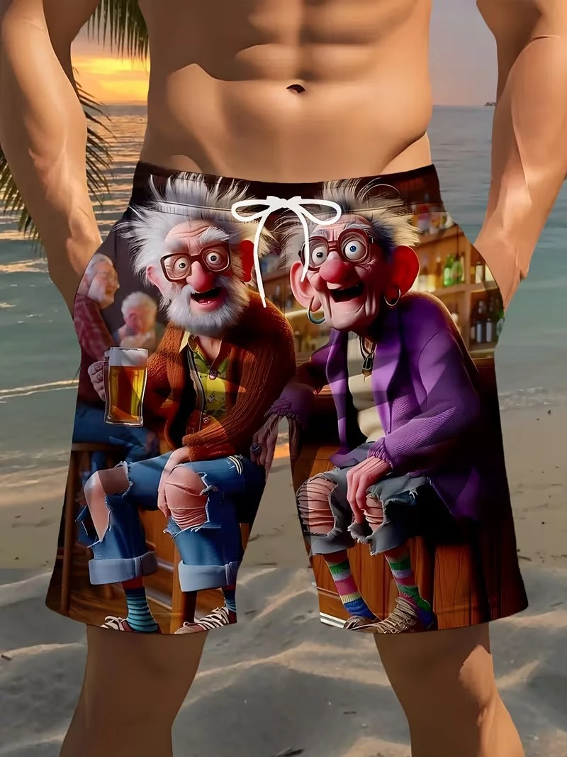 

Забавные пляжные шорты с принтом «Старик с пивом» и мультяшным рисунком, быстросохнущие, на шнурке, в стиле хип-хоп, уличный стиль, летние, для пляжного отдыха, 2026