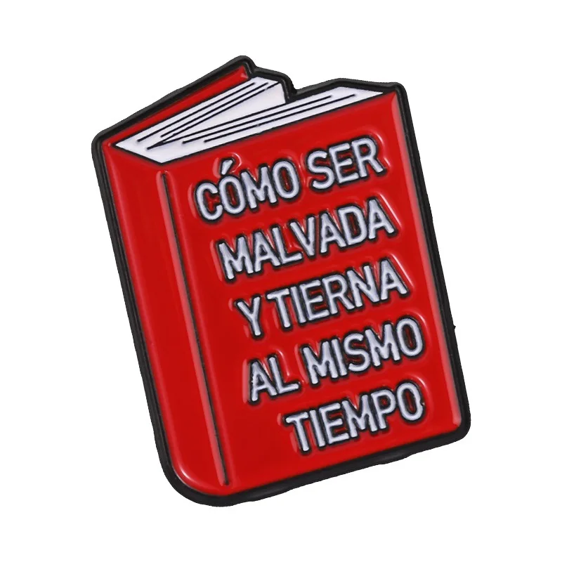 Spanish Language Red Book Alloy Brooch Pin Fun Cartoon Books Metal Badge For Gift DIY Clothing Bags Hat Scarf Jeans Accessories
