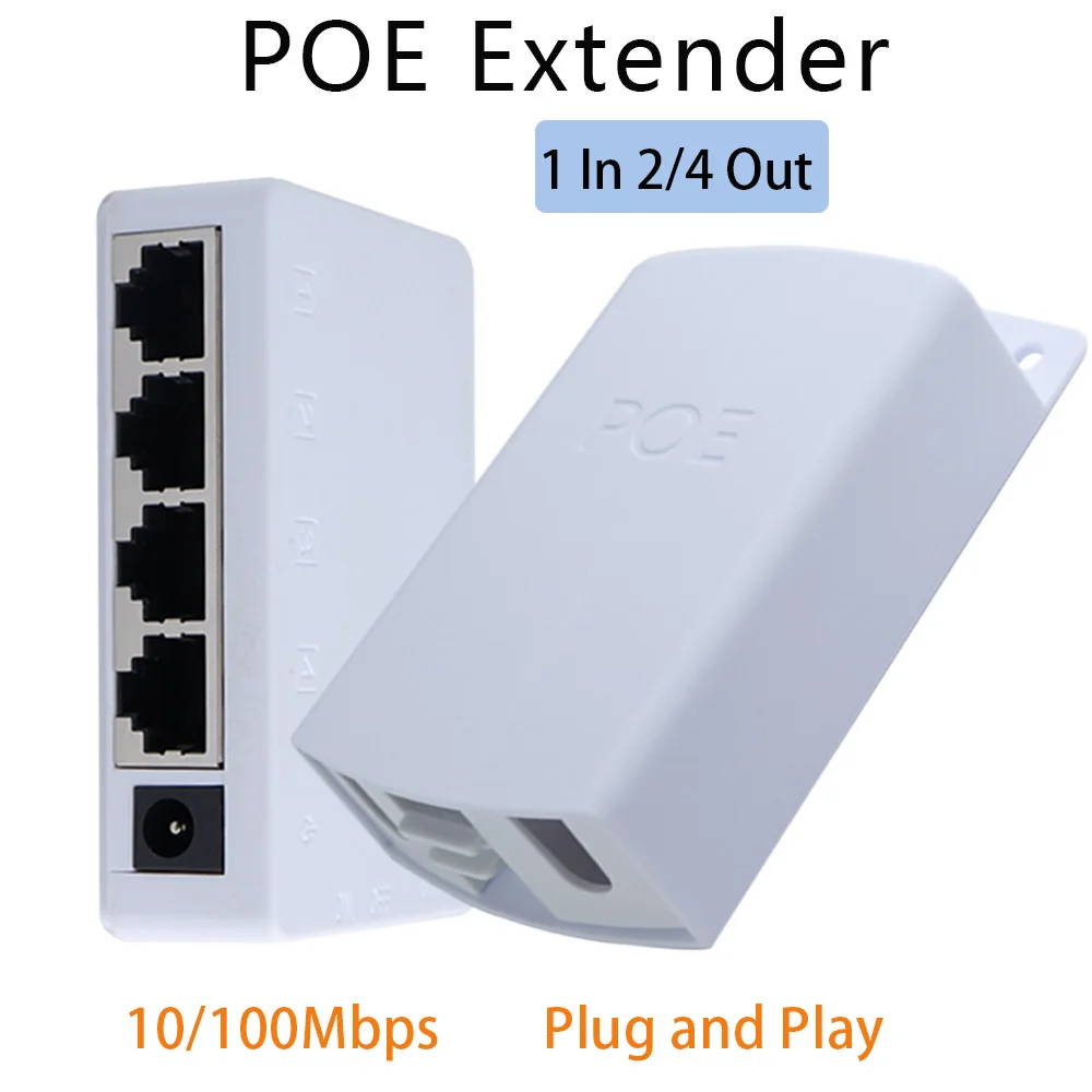 

HUI-Tenda Poe Extender 1 in 2/4 Out 10/100Mbps witch IEEE 802.3af Waterproof Repeater Extend 250 Meters for PoE Switch IP Camera