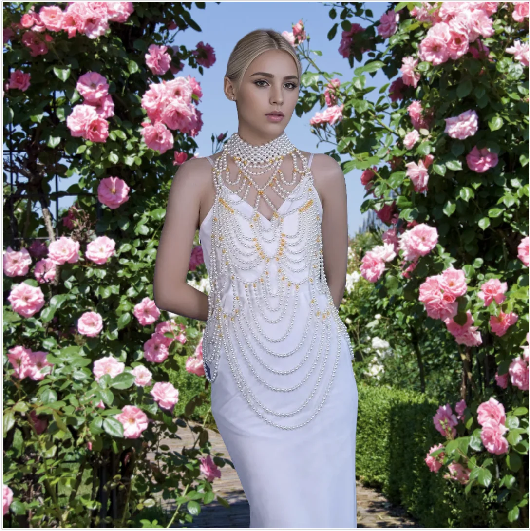 Body Chain Totally Hand-made Pearl New Bra Chain Europe And The United States Cross-border Selling Multi-layer Vest Chain