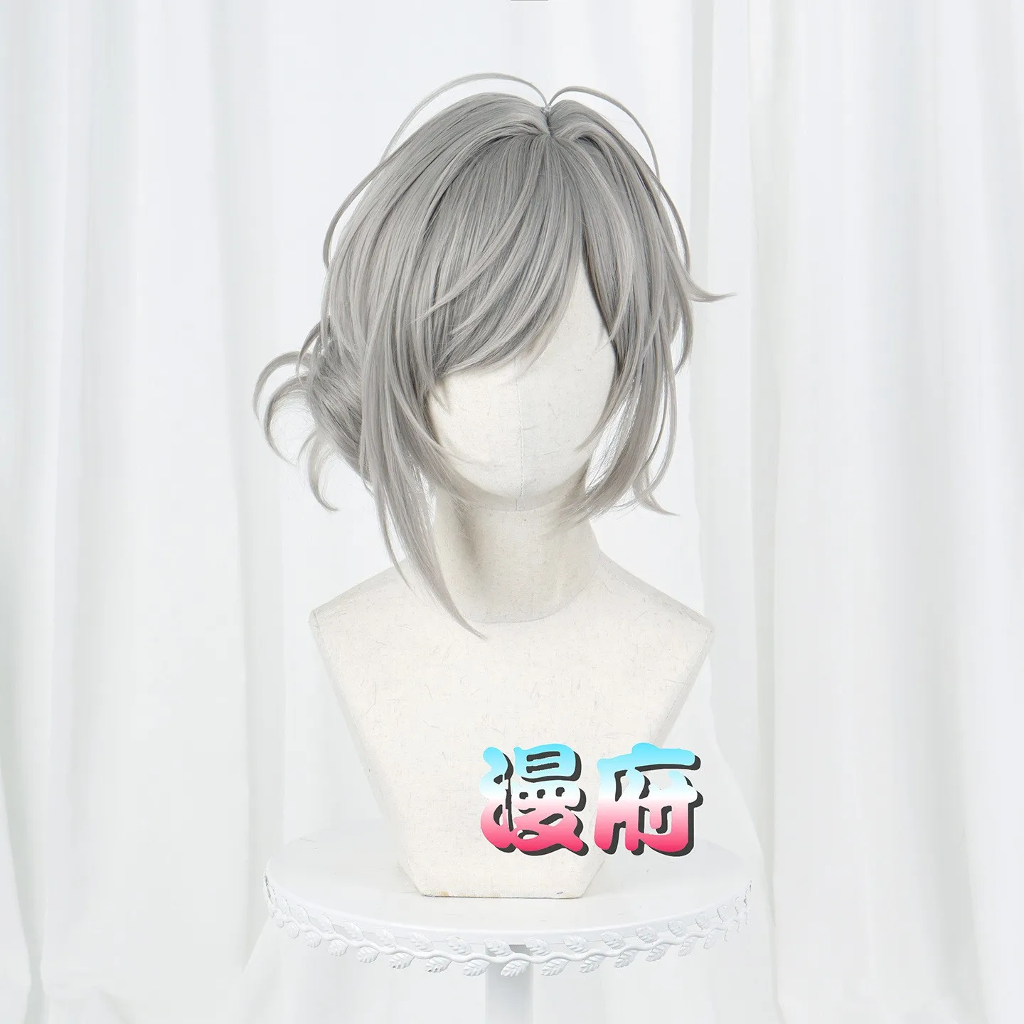 Reverse: 1999 Vertin cosplay wig with a bun short Grey hair adult version simulation scalp Halloween Carnival Party Props view 2