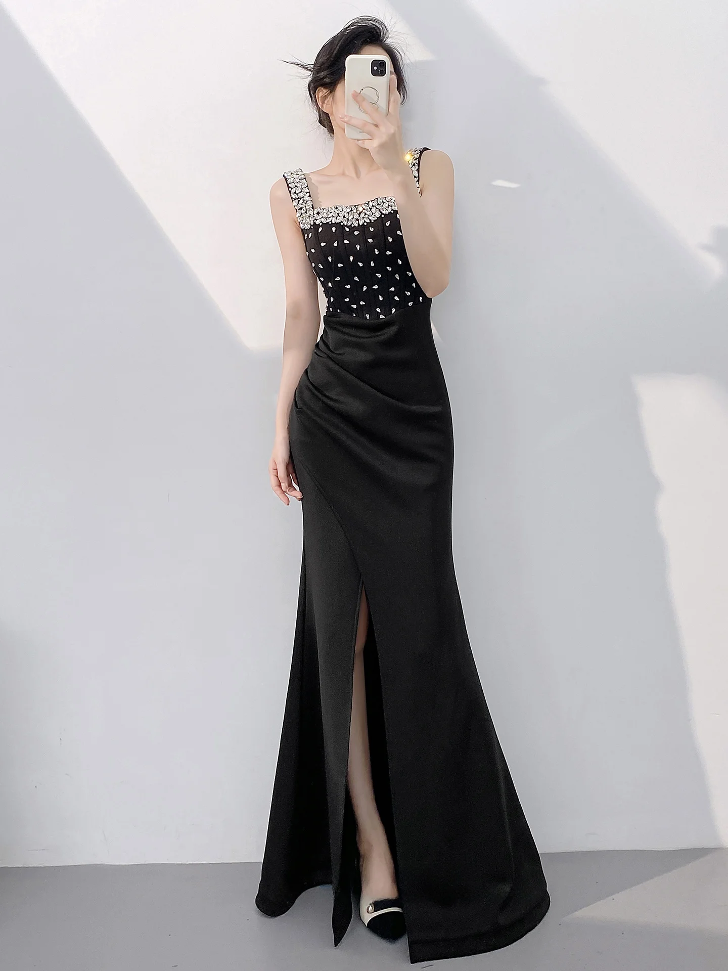 

Вечернее платье Bla для женщин, новинка 2026 года, элитное, чувственное, с разрезом, для конференций, с блестящим эффектом, длинное, в корейском стиле