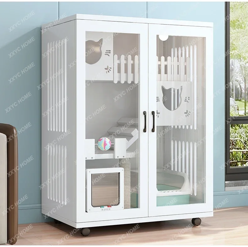 L1*Home Cat Cabinet Indoor Super Large Free Space Three-Layer Luxury Solid Wood Cat Cage