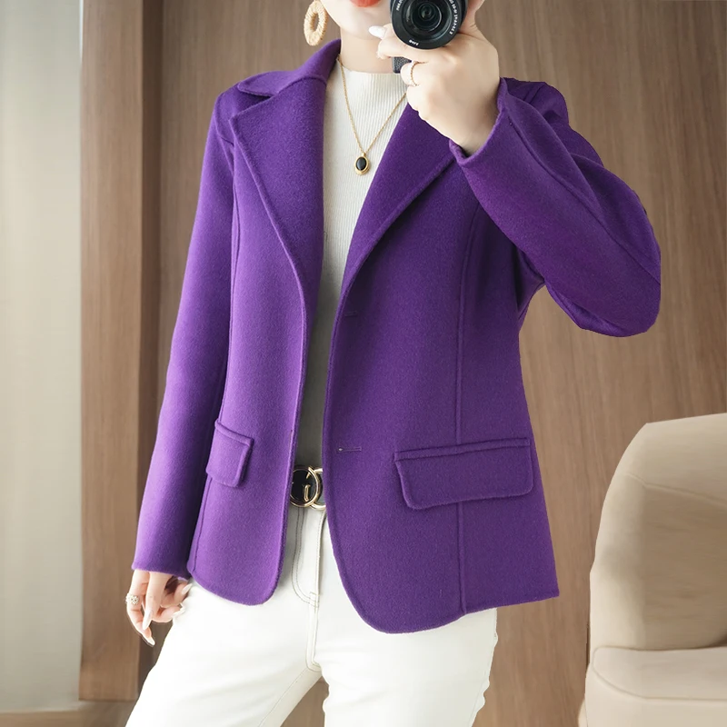 

Autumn Winter New Double-Sided 100% Wool Women's Short Coat Slim Fit Petite Woolen Blazer Elegant Jacket Women's Fashion