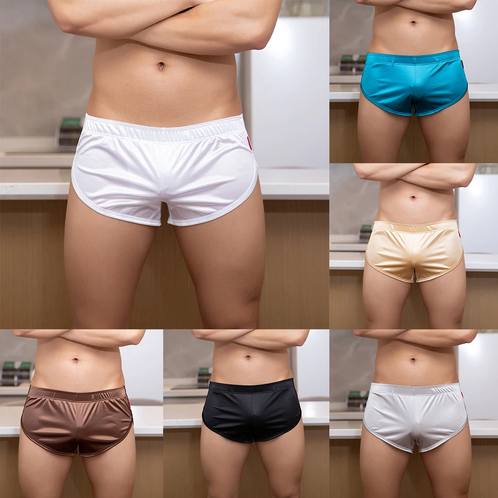 Boxers de satén de seda de imitación para hombre, pantalones cortos, ropa de casa, pijamas suaves y brillantes, pantalones de pijama para hombre, pantalones de salón, ropa de dormir