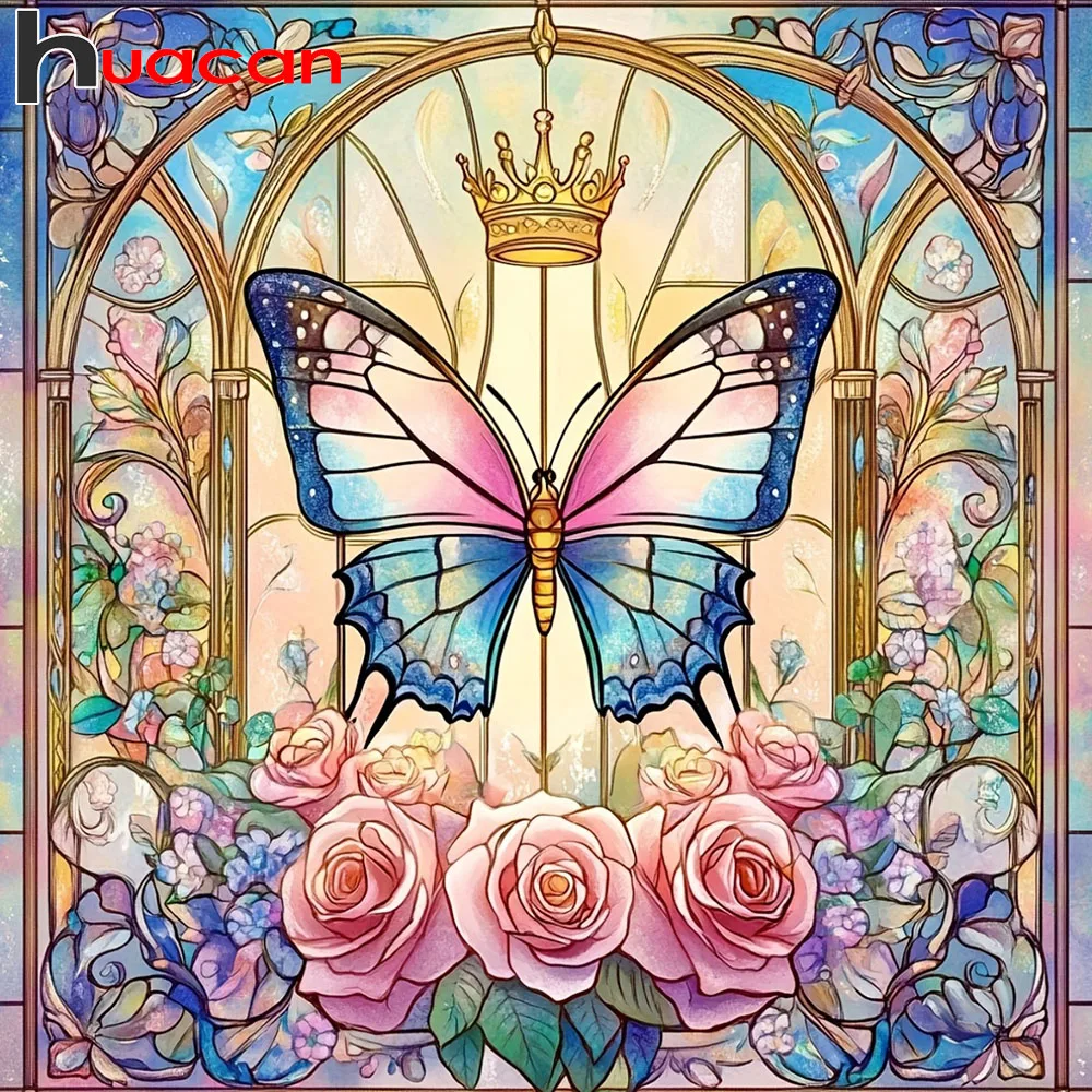 Huacan DIY-Diamantgemälde, Schmetterling, Blume, Neuheiten 2025, Wanddekoration, voll, quadratisch, rund, Diamant-Stickerei, Tier