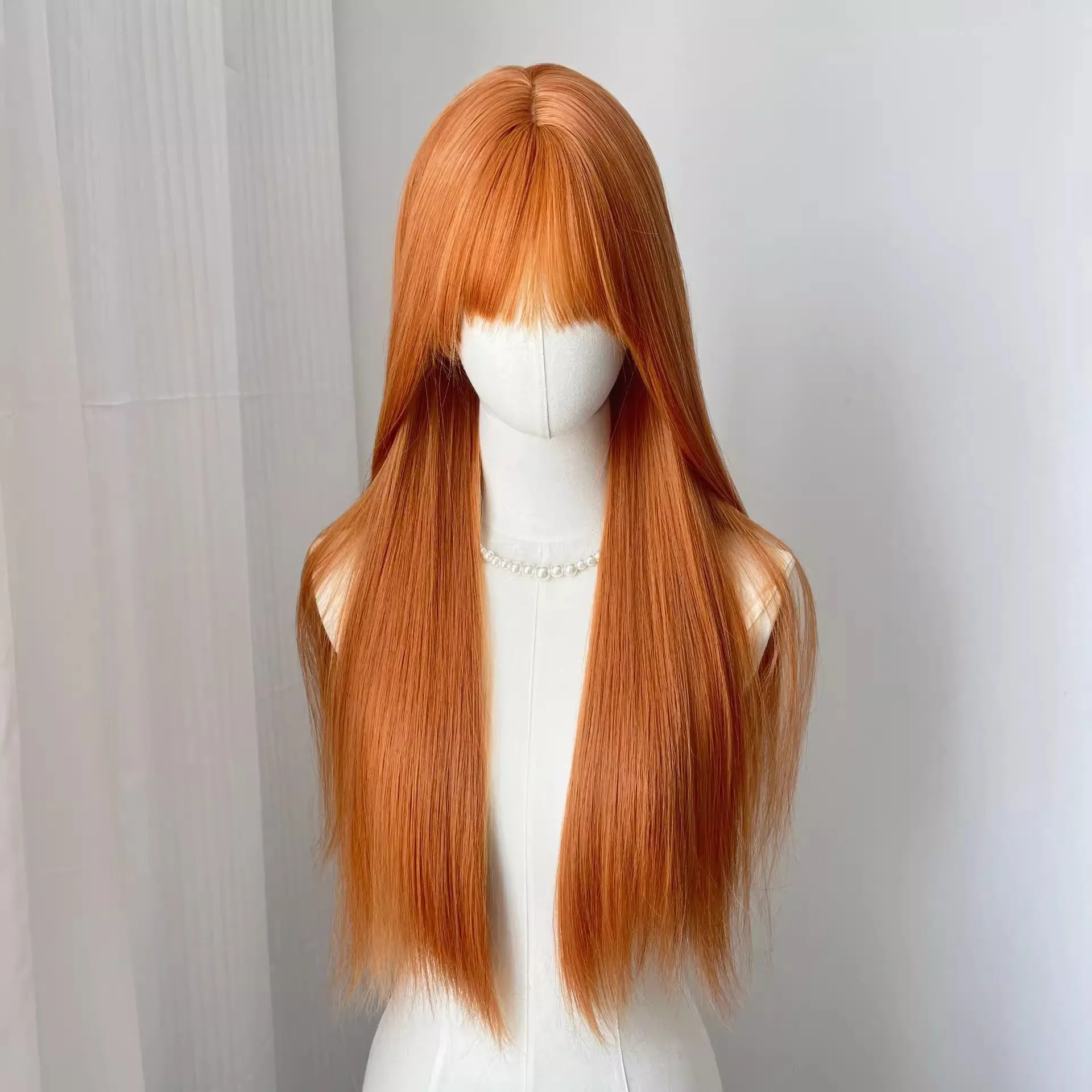 Orange synthetic wig with big waves, Halloween party cosplay wig, daily wig, high-temperature silk wig cap