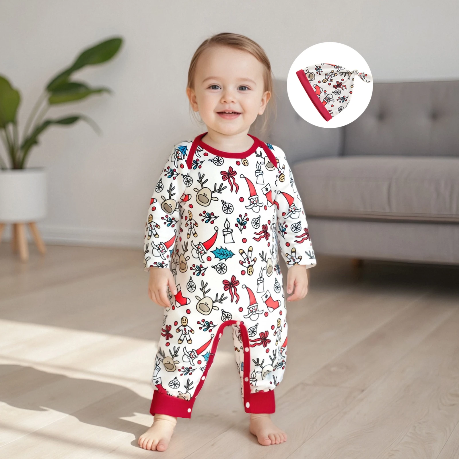 

Suefunskry Newborn Baby Boys 2Pcs Christmas Outfits Long Sleeve Cartoon Print Jumpsuit with Hat Set Clothes