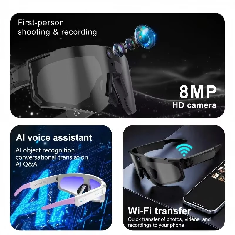 Lenovo 1080P Anti‑shake Windproof Cycling Sport Goggle AI Smart Glasses 1600w ChatGPT DualMic 32GB Camera Photo image 4