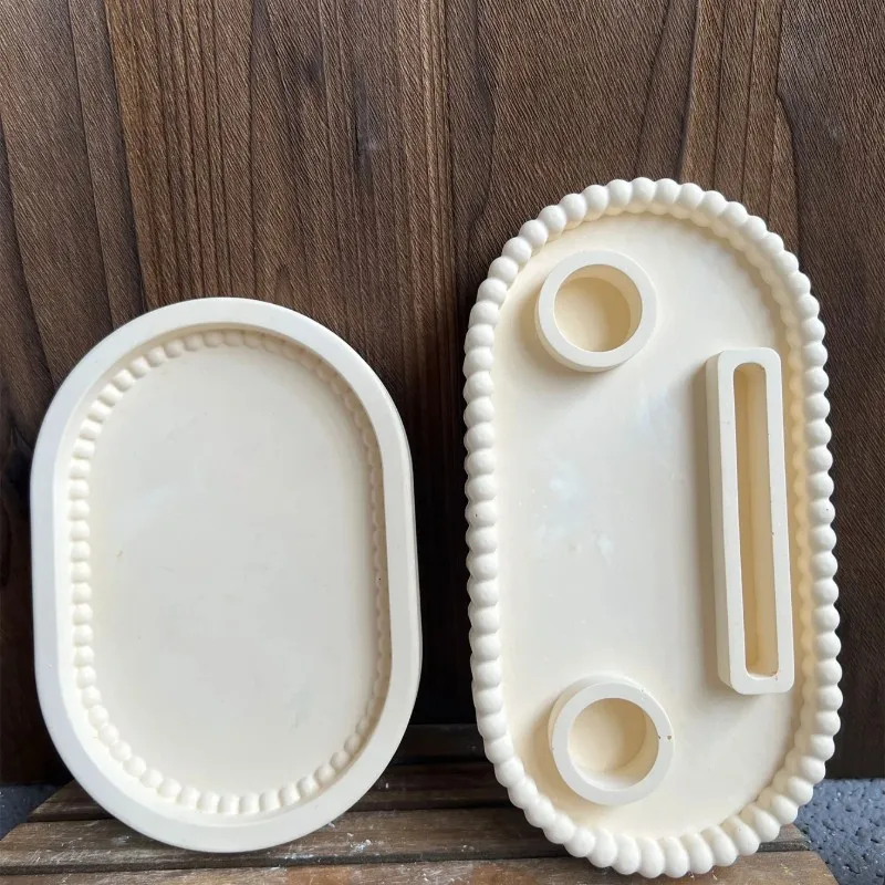 oval candle holder tray with epoxy mold tree of life design cement candlestick storage pallet jewelry display diy home decor