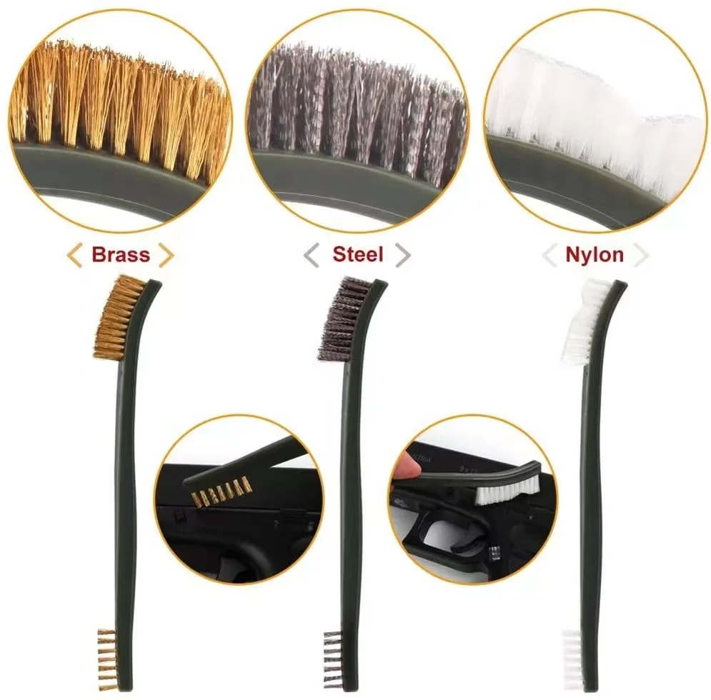 Double-ended 3-piece wire brush and 4-piece nylon pick set Universal Hunting Gun Cleaning Kit Rifle Gun Cleaning Tools