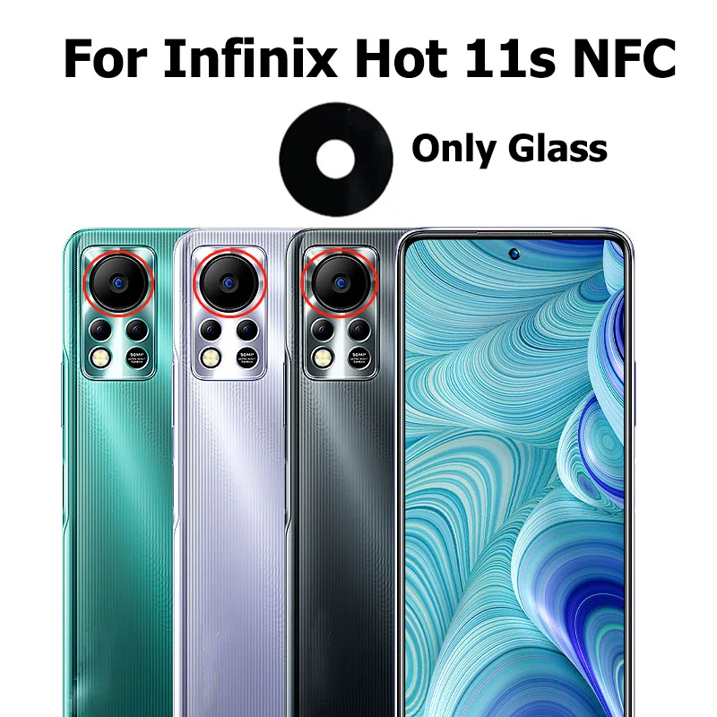 Câmera traseira de vidro com adesivo, Cubra peças de reposição, Infinix Hot 11S NFC