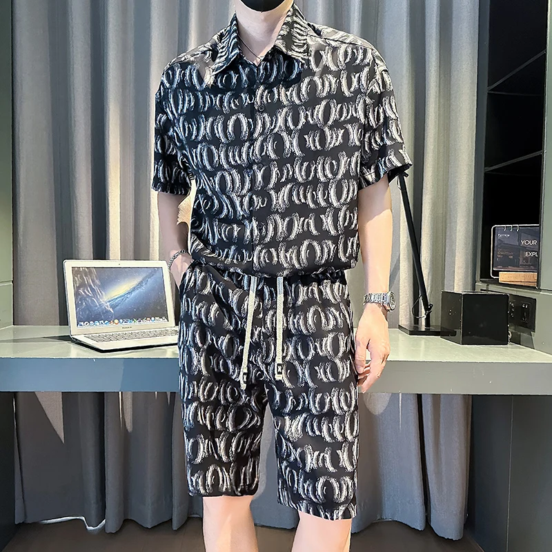 

Summer Street Men's Sets Short-sleeved Shirts + Shorts Retro Printed Floral 2 Pieces Set Plus Size Beach Hawaiian Casual Set