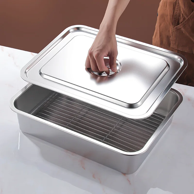 Stainless Steel Rectangular Drip Tray with Filter Mesh, Home Commercial Baking Frying Oil Drain Rack