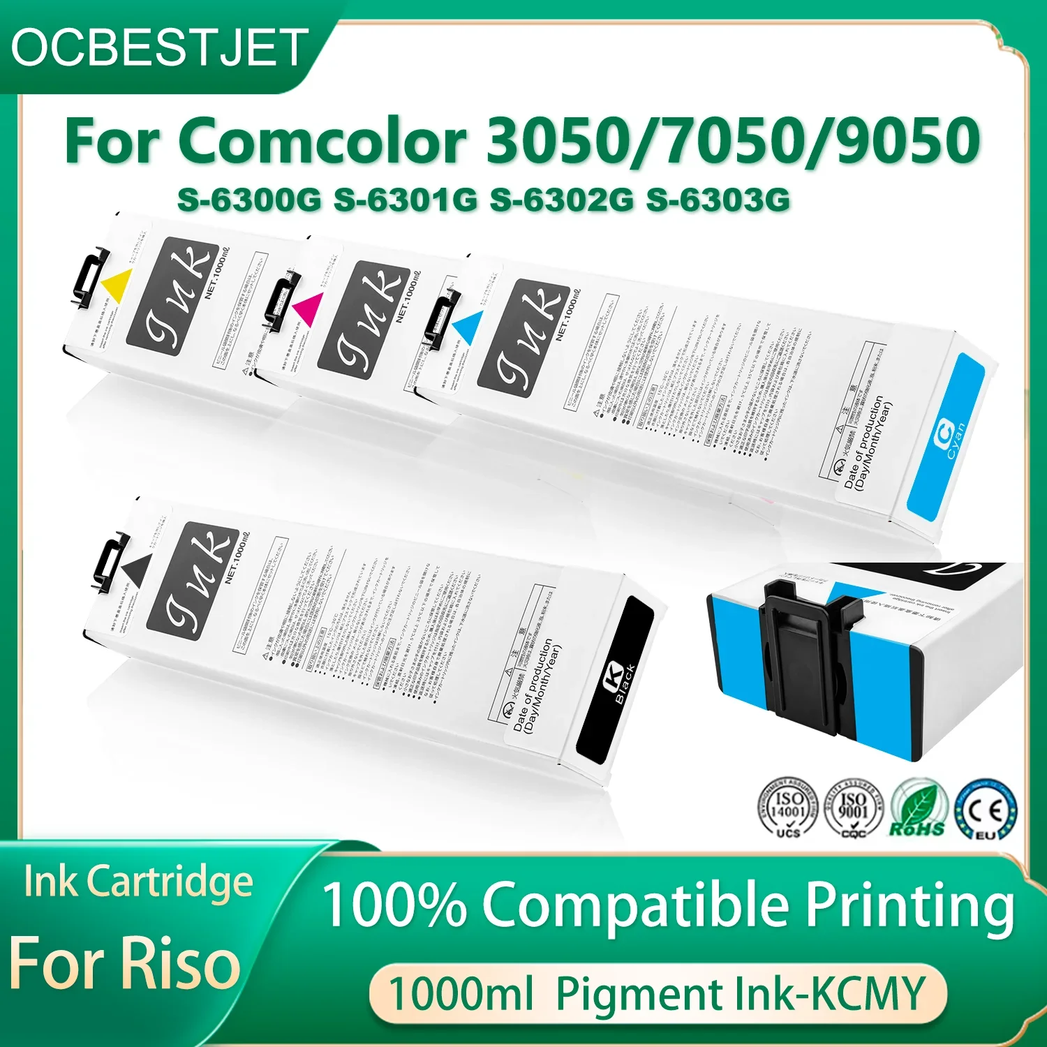 For Riso Comcolor 3050/7050/9050 Printer Compatible Ink Cartridge Ink Bag S6300 S6301 S6302 S6303 Cartridge 1000ml Ink Cartridge
