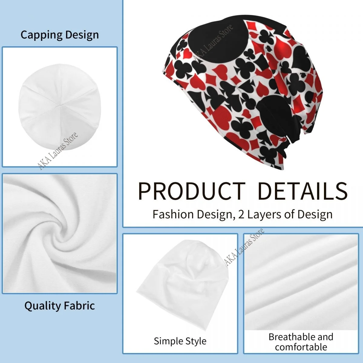 Gorros de pôquer masculinos e femininos, boné de esqui à prova de vento, tecido de camada dupla