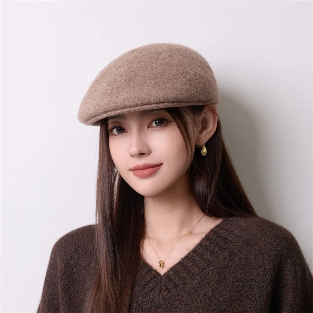 Retro Forward Cap Women's Fashion Trendy Beanie Fall/Winter Artsy Face-Slimming Wool Flannel Painter Hat