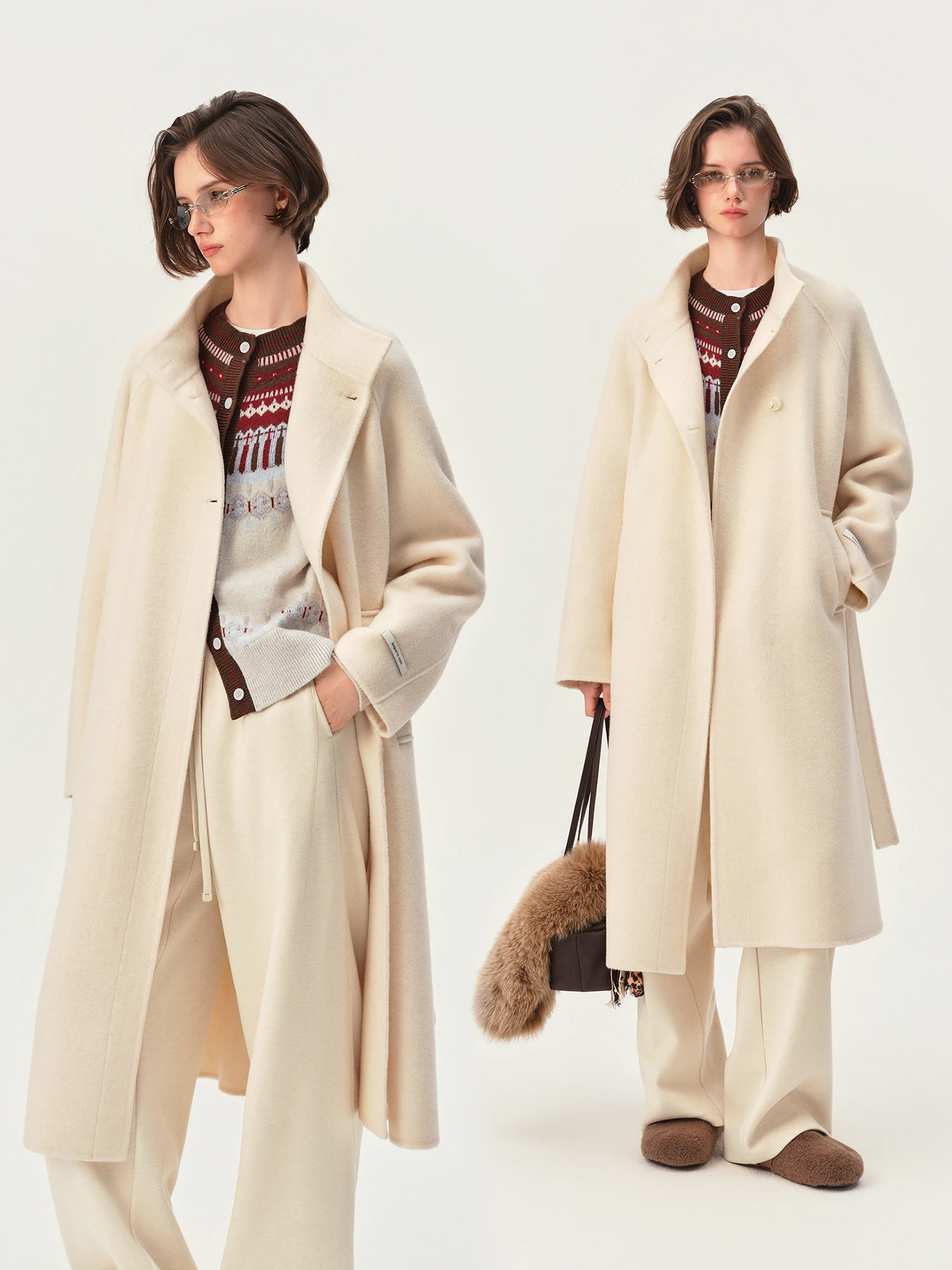 ZIQIAO Women Camel Wool Blend Mid-Length Coat Stand Collar Design 2026 Winter New Premium Warm Wool Outerwear for Daily Commute