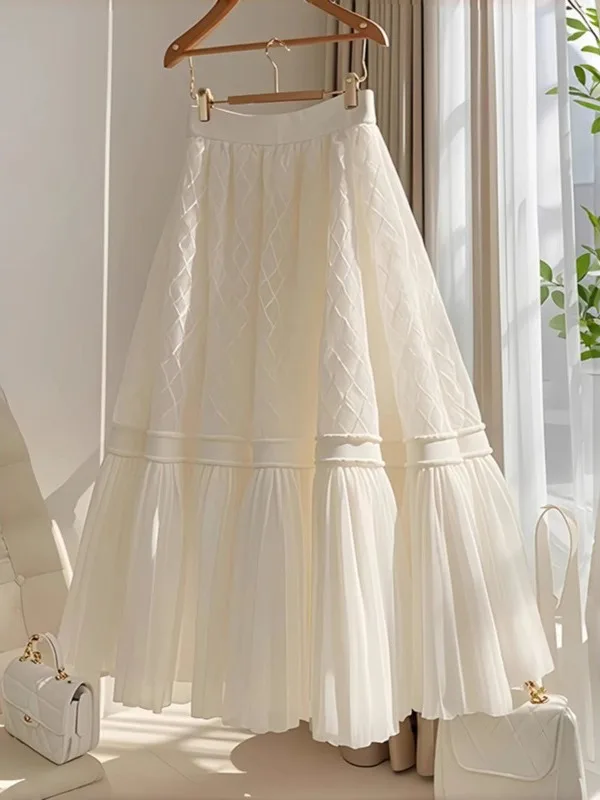 

Princess Style A-Line Slimming White Skirt Summer New Arrival Women's High Waist Long Pants Casual Pure Color Design Sensation