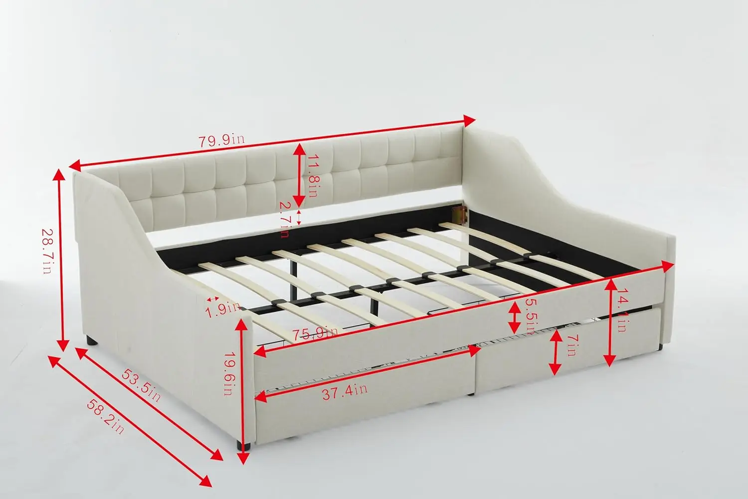 Adrie Upholstered Twin Daybed with Tufted Button and Extra Storage, Sofa for Living Room, Bedroom, Guest Room, Beige