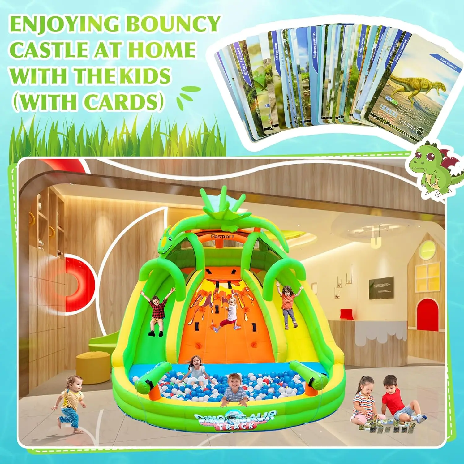 Kids Inflatable Bounce House with Slide, Climbing Wall, and Water Guns - Indoor/Outdoor Bouncy Castle for Park, Backyard (Includes Blower) view 3