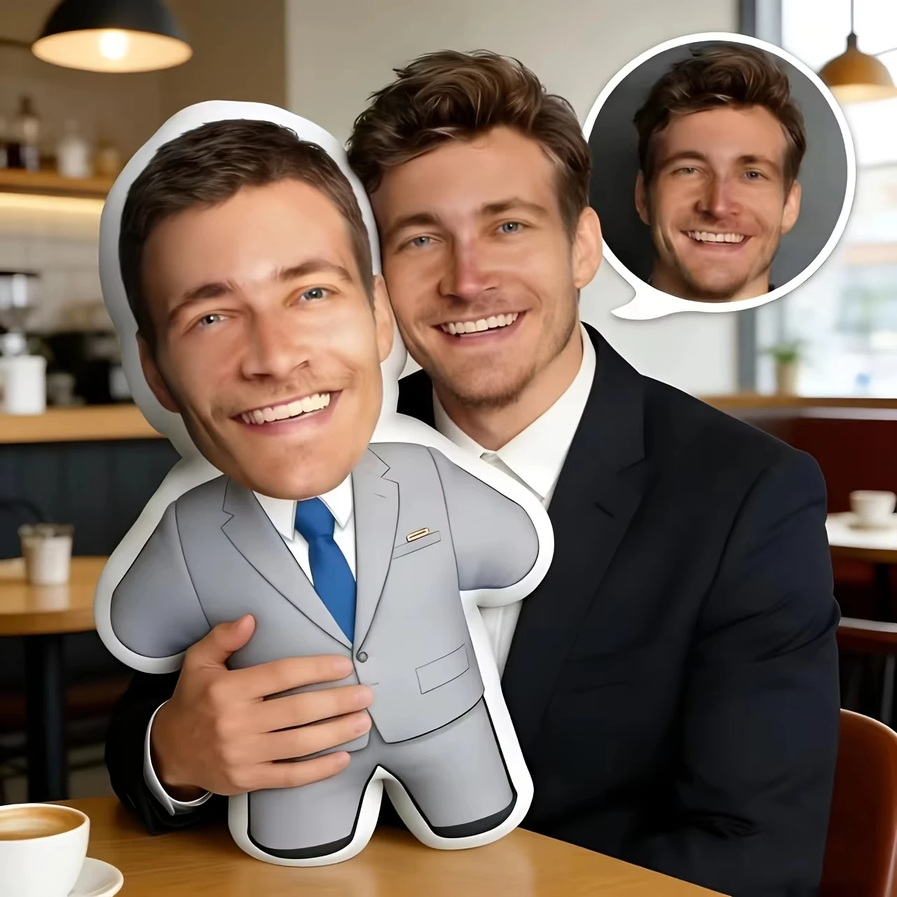 Personalized Photo Suit Human Shape Pillow, Custom Face Plush Doll Cushion, Unique Present Indoor Living Room Ornament