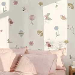 Pink Butterfly Flowers Birds Wall Stickers for Girls Kids Bedroom Wall Decals Wall Art Home Decoration Nursery Wallpapers