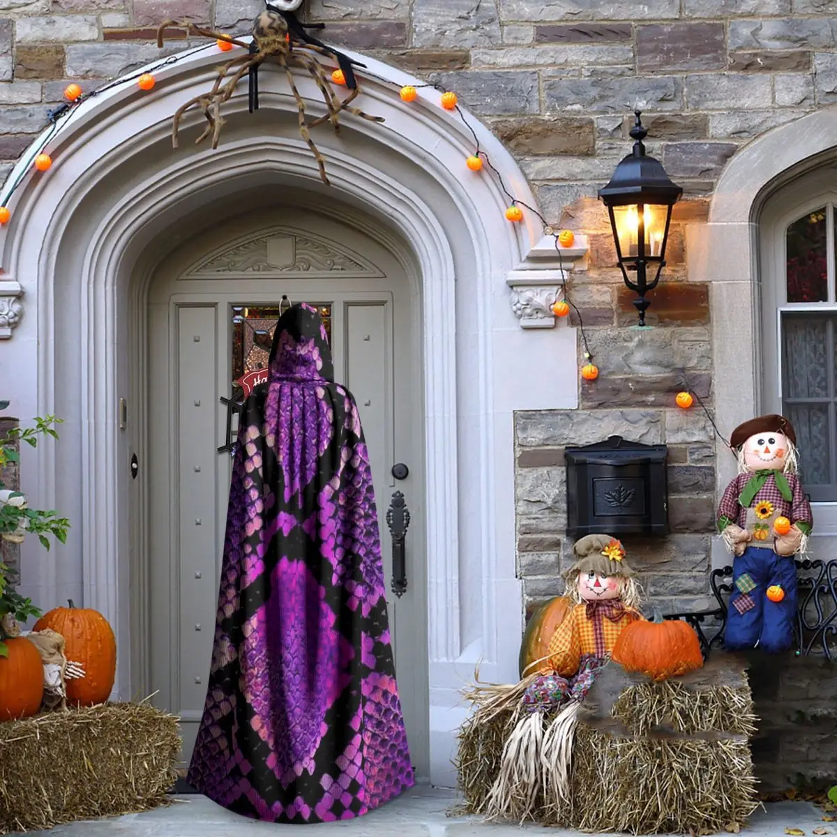 Snake Skin Reptile Long Hooded Cloak Witch Medieval Costume Cosplay Cape HalloweenVampire Adult Unisex