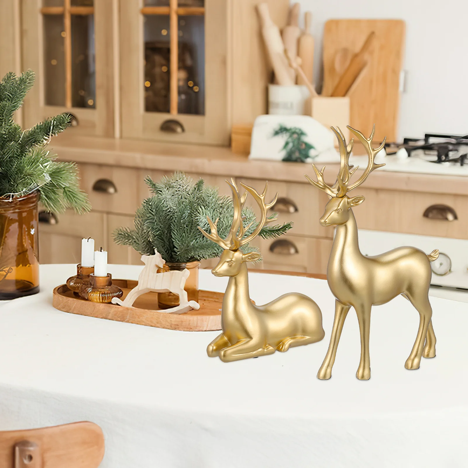 

2Pcs Resin Elk Sculpture Christmas Ornament Xmas Decoration Home Party Supplies Desktop Xmas Adornment Elk Ornament