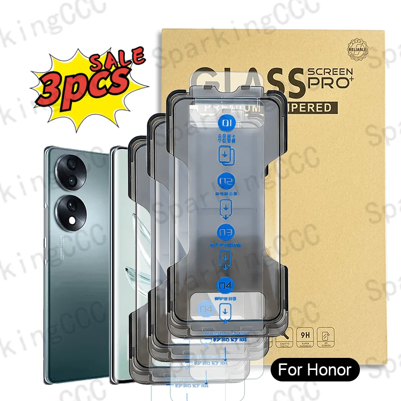 

3pcs for Honor 90 HD One-clickfilm applicator Tempered Glass Screen Protectors - 99.9% HD Transparency,True Touch Sensitivity