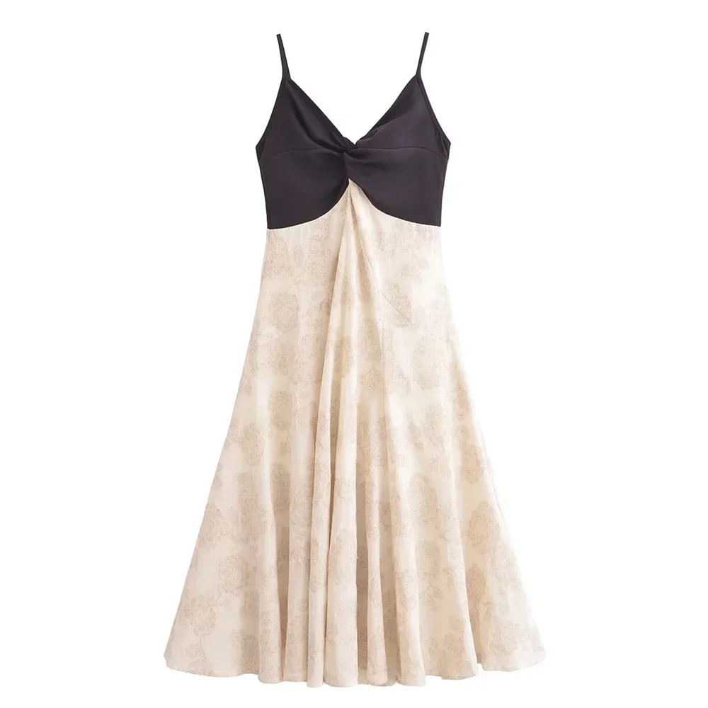 

LIBIELIY Women's Color Contrasting Splicing Waist Jacquard Open Back Strap Skirt Spring/Summer New Product Casual Women's Wear