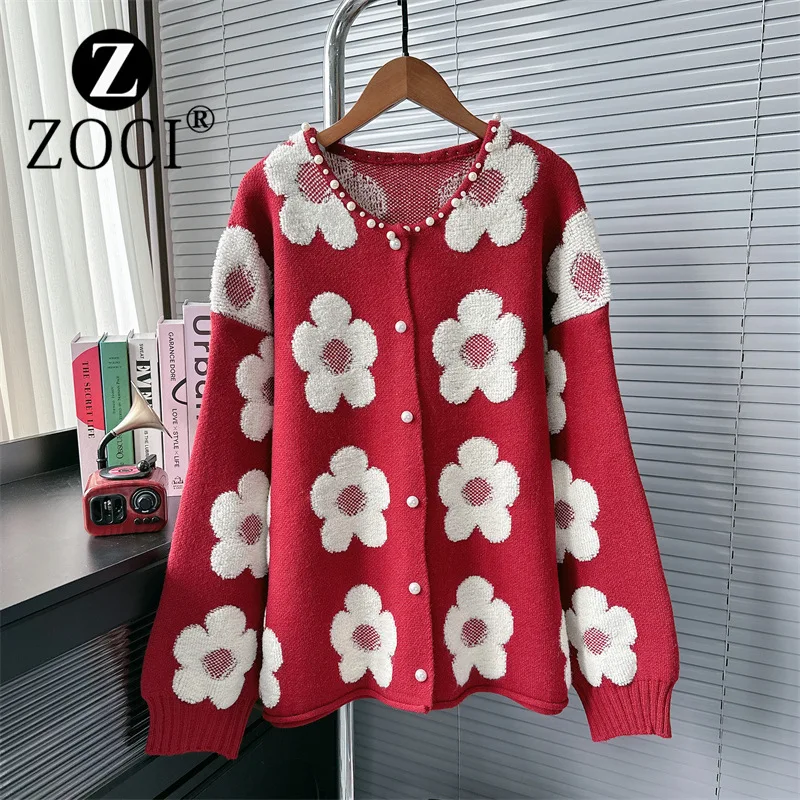 [ZOCI] 2024 Autumn And Winter New Korean Loose And Lazy Style Sweater Jacket, Fashionable Temperament, Anti-aging Flower