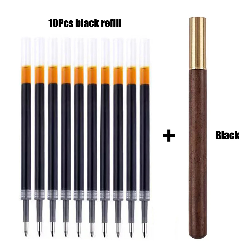 1 + 10Pcs Vintage Holz Körper Kugelschreiber Rollerball Stift Messing Ball Roller Stift Metall Stifte Schule Büro schriftlich Schreibwaren – Detail 1