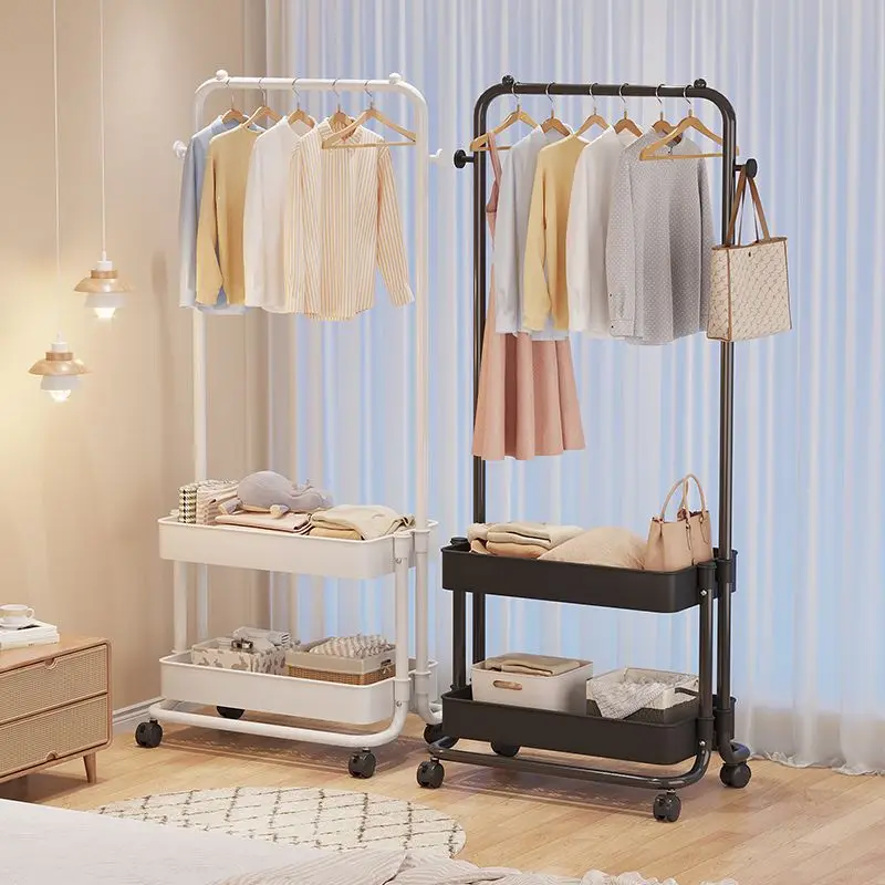 Small Floor-standing Coat Rack for Home Bedroom Universal Wheel Movable Hanger Simple Clothing Rack Clothes Stand Hangers