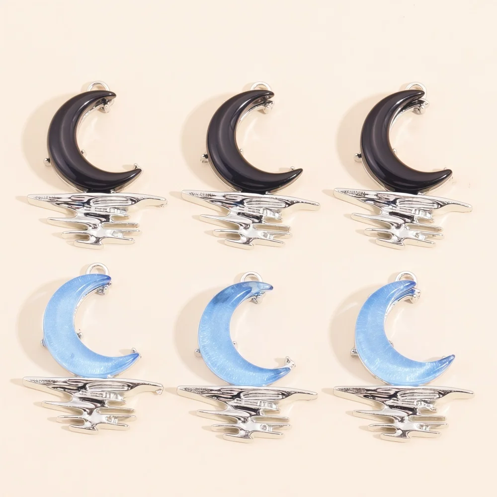 10Pcs Silver Color Fashion Acrylic Crystal Moon Pendant for Creative Jewelry Making Necklace Keychain DIY Accessories Crafts Gif