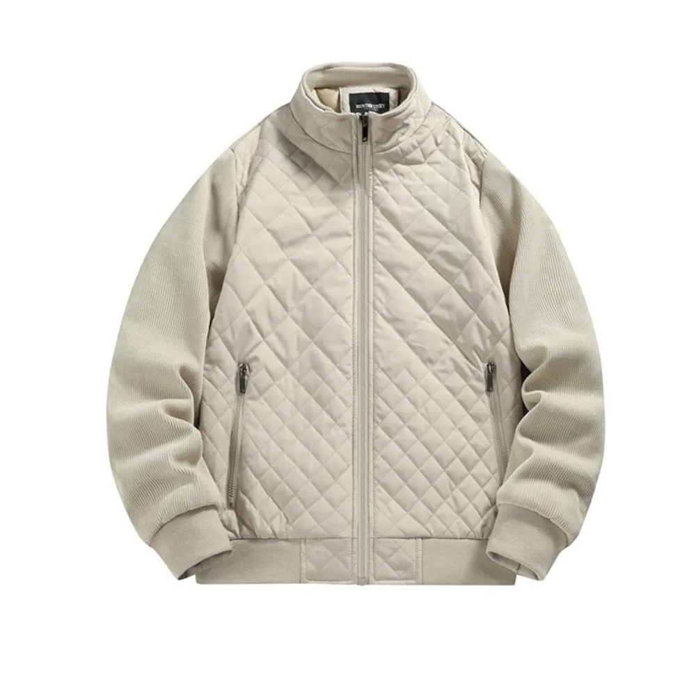 Men's Casual Retro Diamond Quilted Cotton Jacket Autumn Winter Youth Top Warm Stylish Retro Slim Fit Windbreaker Jacket