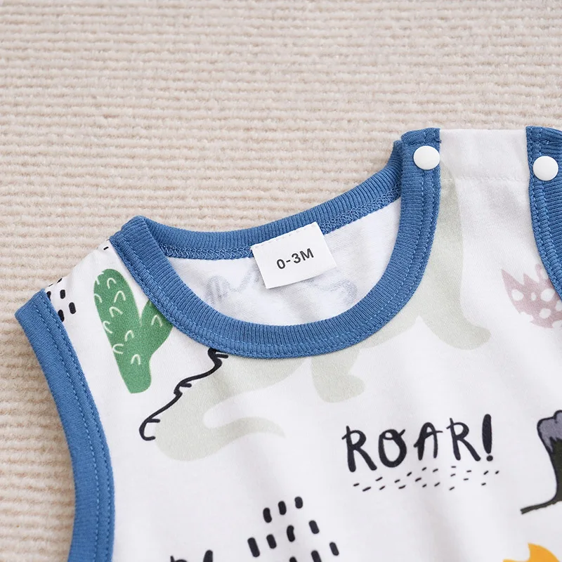 Newborn Clothing Cute Cartoon Animal Print Casual And Comfortable Soft Boy And Girl Summer Round Neck Sleeveless Baby Jumpsuit