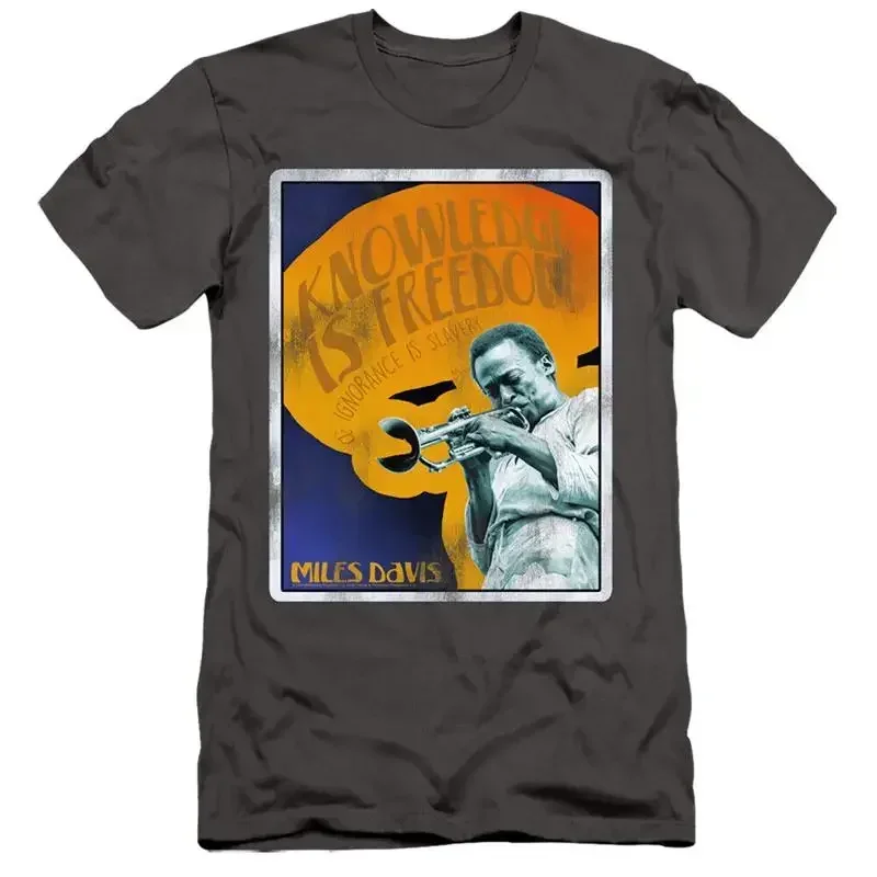 Miles Davis Slim Fit T Shirt Knowledge Is Freedom Charcoal