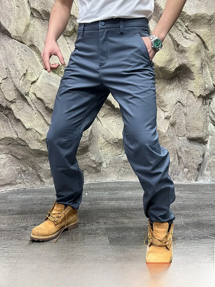

Outdoor Men's Fce Lined 3D Tailored Soft ell Waterproof Cargo Pants Straight Leg Warm Casual Trousers for Autumn Winter
