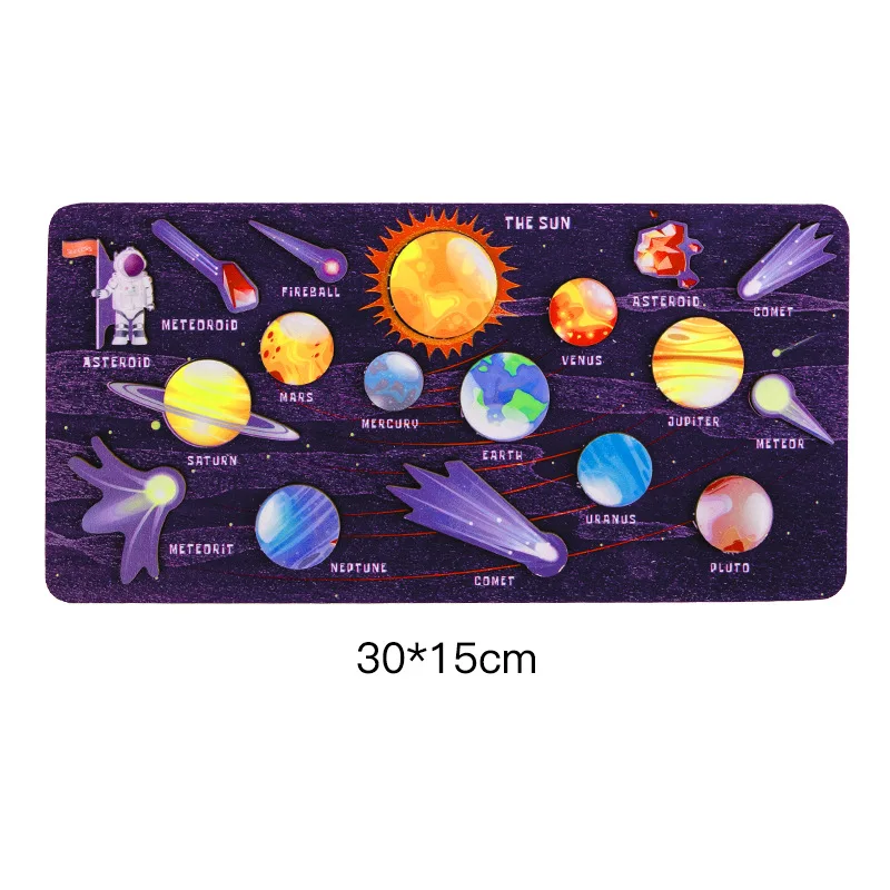 Montessori sistema solar de madeira oito planetas quebra-cabeça placa correspondência para crianças quebra-cabeça de madeira universo cognitivo brinquedo quebra-cabeça